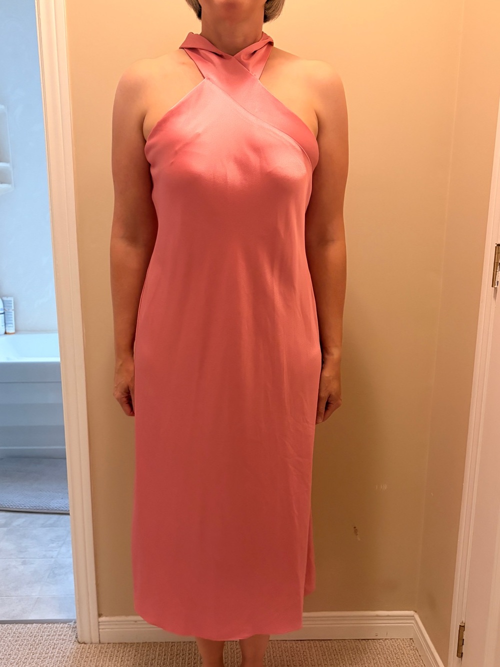Lauren Ralph Lauren Coral Halter Crossover Midi Dress